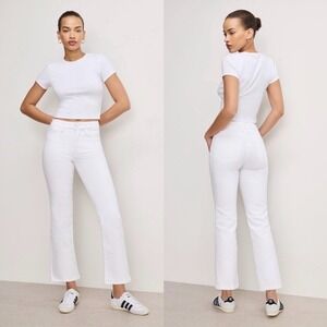 Good American Jeans 16 White Good Legs Cropped Mini Boot GLCMB046T‎ High Rise